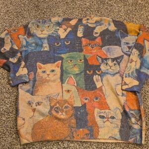 Colorful Cat Print Sweater